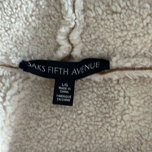 Saks Fifth Avenue Faux Shearling Jacket Tan Sherpa Lined Coat Size L - Picture 6 of 12
